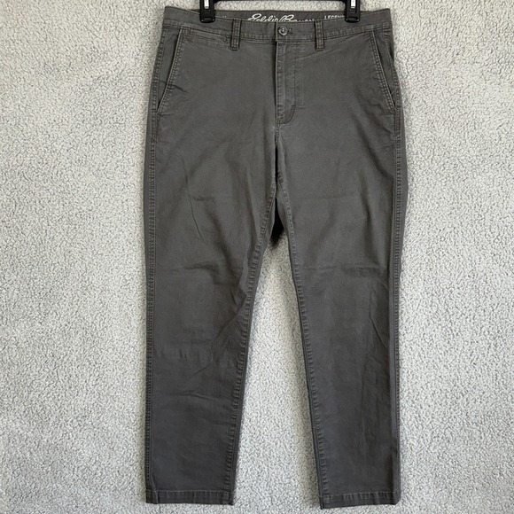 Eddie Bauer Flex Pants Khaki Mens 33X30 Gray Slim Fit Washed Jean Cut Pockets - Picture 1 of 10